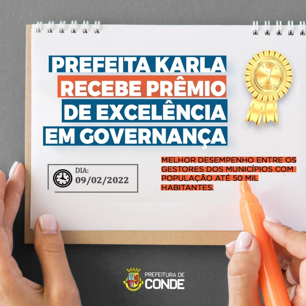 Prefeita Karla Pimentel recebe prêmio de excelência em governança municipal por resultados da gestão de Conde em 2021