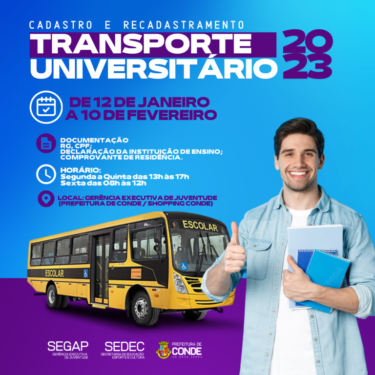 Conde inicia cadastro de estudantes para transporte universitário