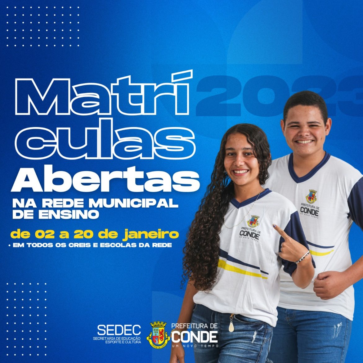 Prefeitura de Conde segue realizando matrículas na rede municipal de ensino até o dia 20 de janeiro