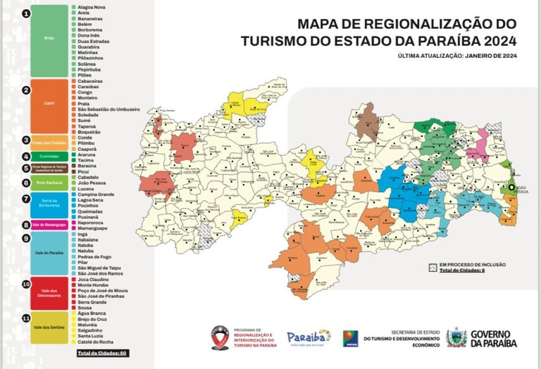 Paraíba tem novo mapa regionalizado de turismo com 60 municípios em 11 regiões