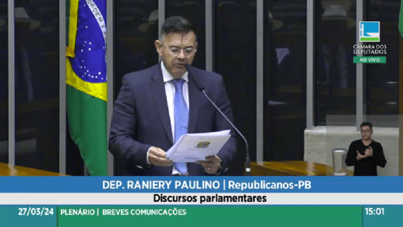 Raniery Paulino destaca Projeto AMAR do Governo do Estado durante pronunciamento na Câmara dos Deputados, em Brasília