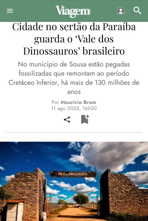 sousa ganha destaque na midia nacional como o vale dos dinossauros brasileiro